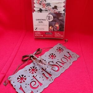 Snowman LED String Lights & Rustic "Let It Snow" Metal Sign